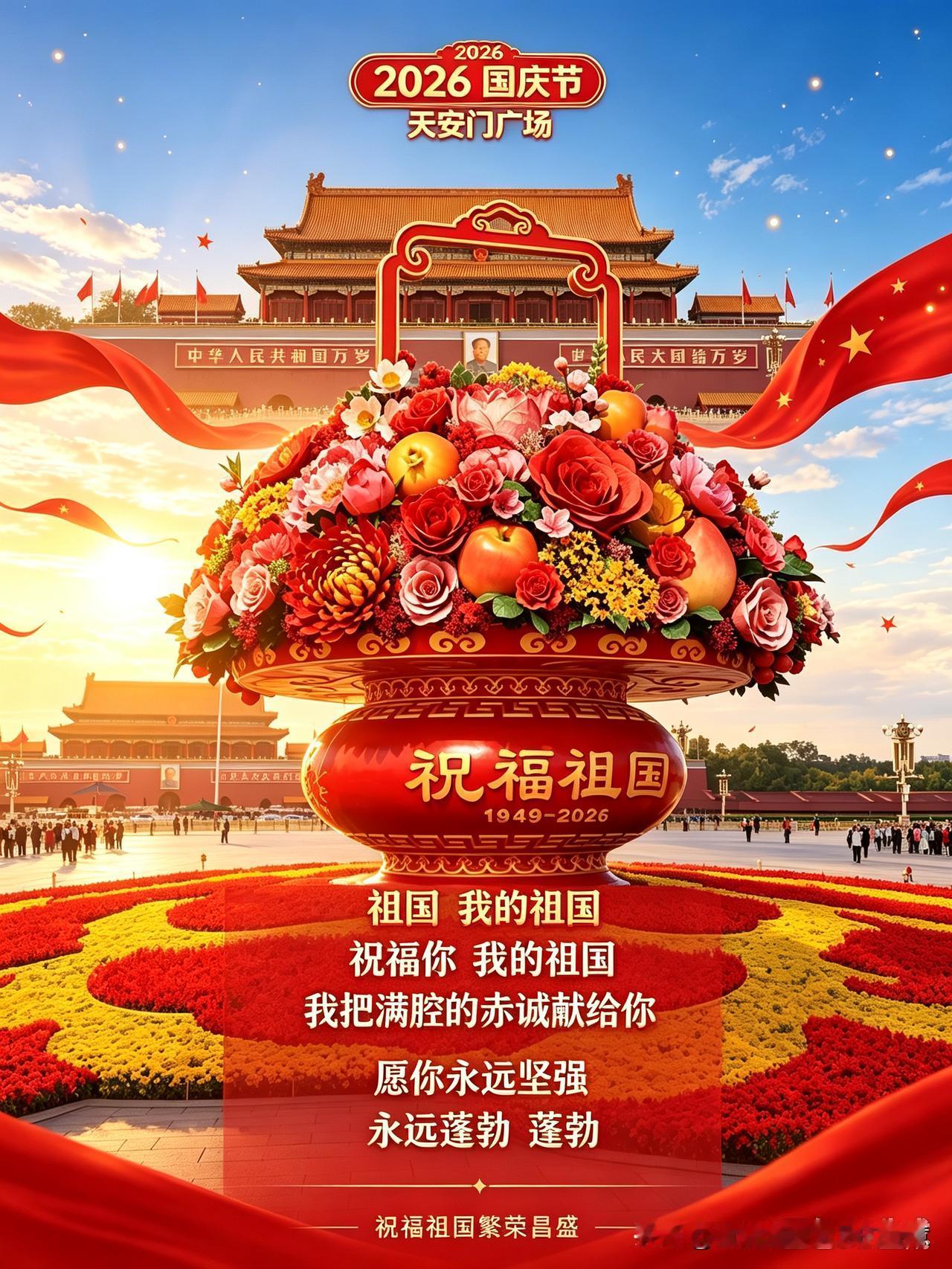 仰望天安门，鲜花盛放，红旗飞扬，心中满是滚烫的自豪。
岁月一路走来，祖国一步步走