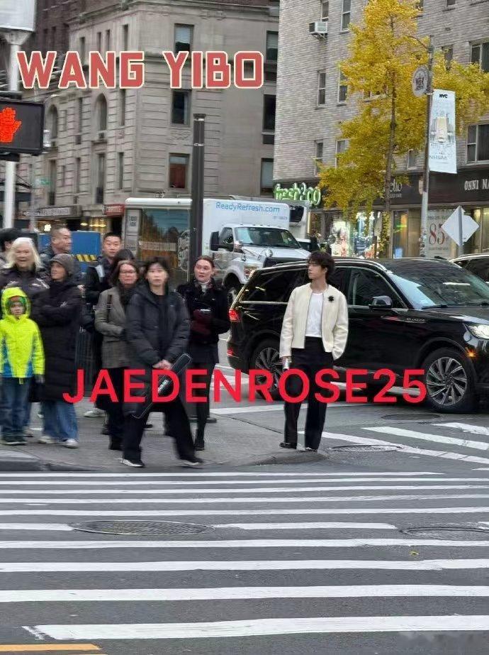 偶遇纽约街头的王一博王一博卷毛白色小香 偶遇纽约街头的王一博，王一博卷毛白色小香