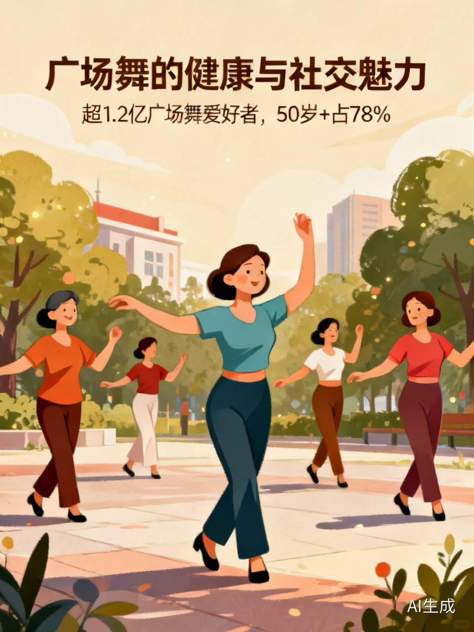 截至2023年全国超1.2亿广场舞爱好者，50岁以上占78%，这足以说明广场舞在