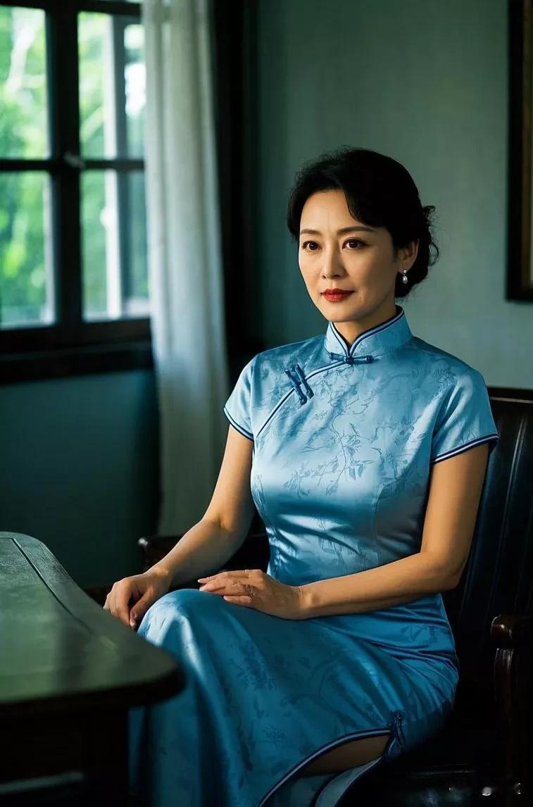 《蓝色旗袍，熟女之魅》
 
哇哦，你看那个女子，一袭蓝色旗袍加身。那蓝色，像静谧