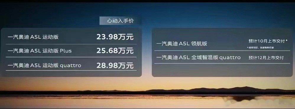 一汽奥迪A5L上市23.98万-28.98万元作为燃油车，奥迪有百年技术现在与华