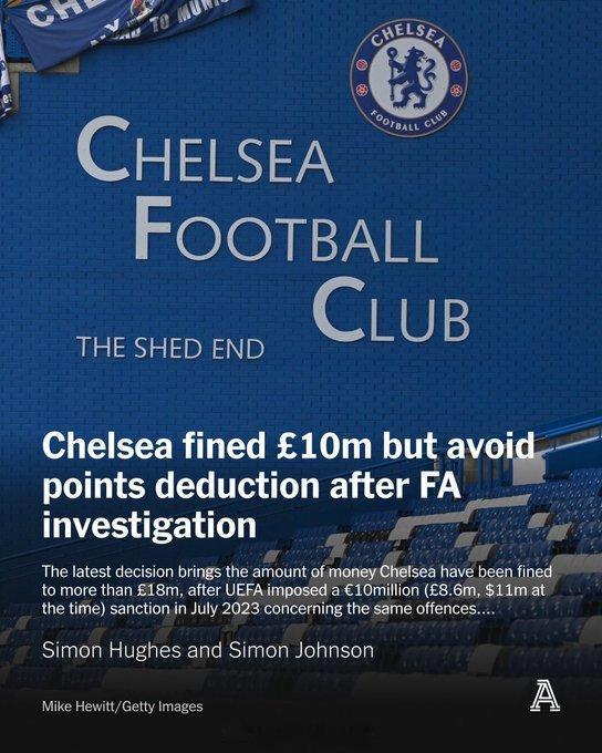【转会违规操作！切尔西被英足总罚款1000万】英足总官方宣布：“由于违反了英足总