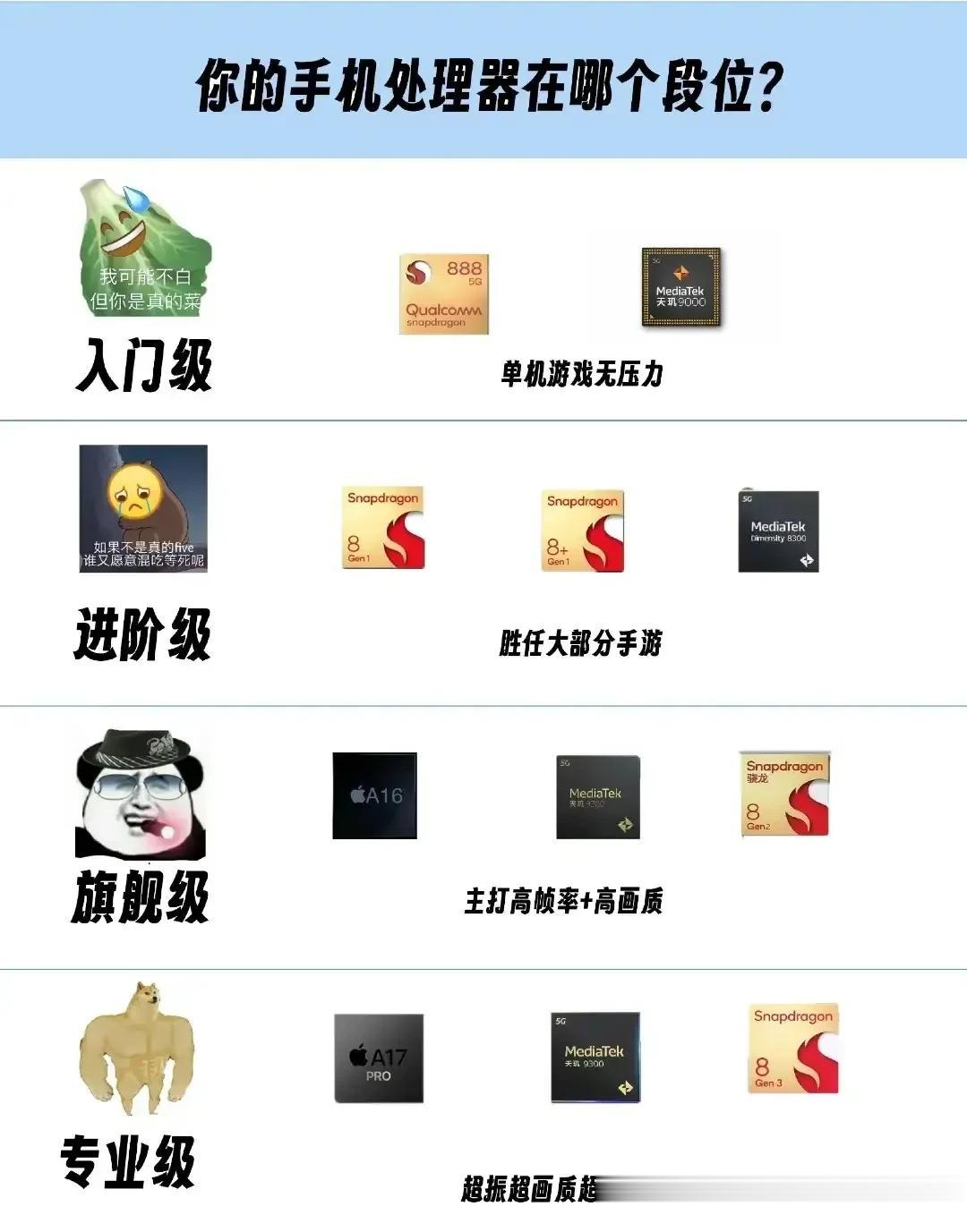 网友总结手机处理器段位表，快来看看你的手机处理器在哪个段位？ ​​​