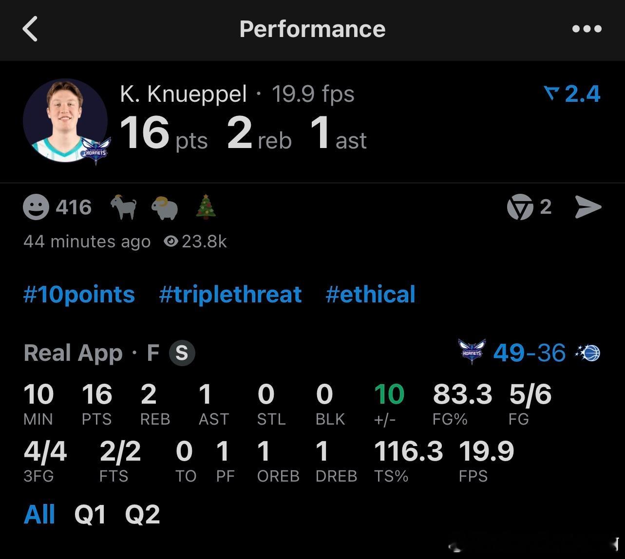 NBA  Kon神又是元气满满的一天，单节16分🔥 