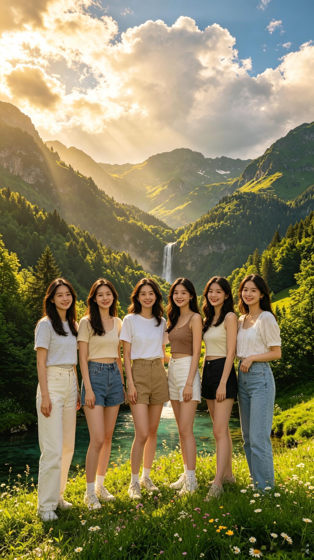 五朵金花毕业留影
五位佳人初结业
户外留照笑嫣然
青春正好姿容妙
同窗深情驻心间