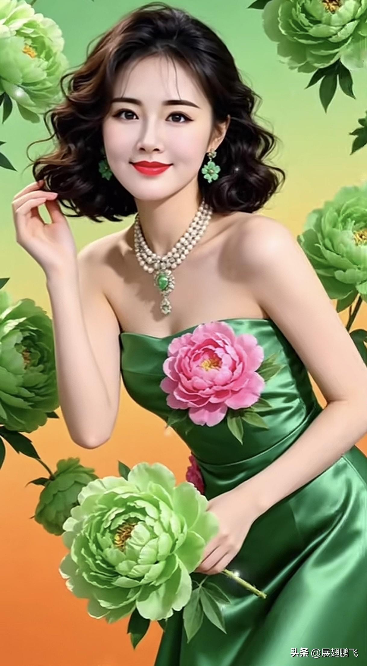 优雅绿裙仙子，花海中的迷人微笑绿裙蝶舞仙境 湖畔绿裙照 气质绿裙 紫玫瑰长裙 气