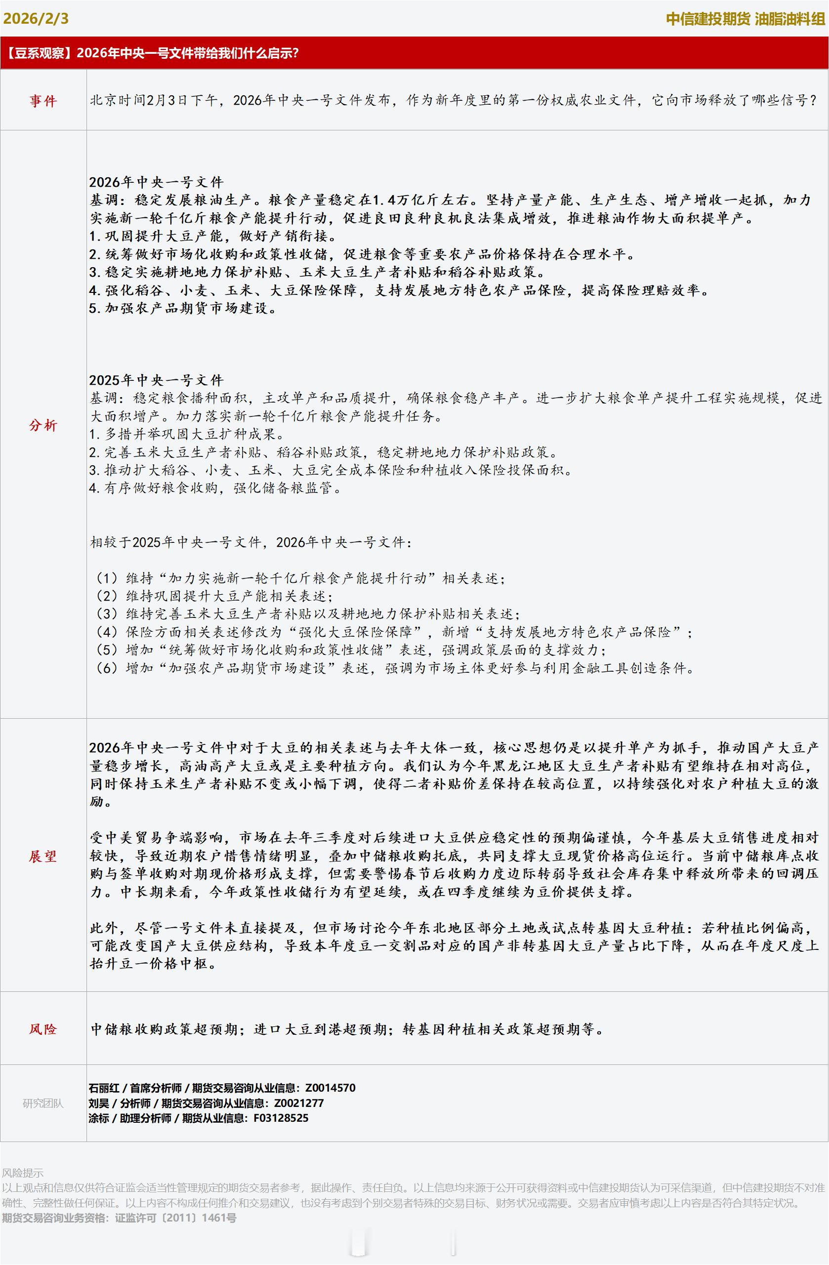 2026年中央一号文件带给我们什么启示？（来源：中信建投期货） 