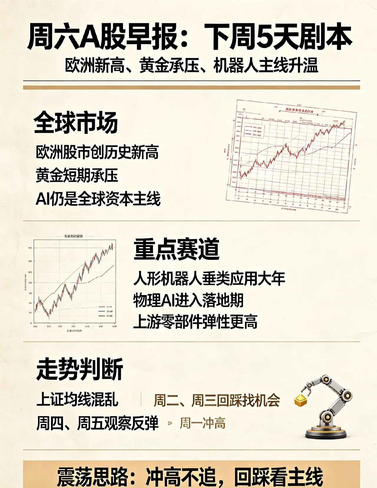 周6,欧洲股市创历史新高,下周A股5天剧本来了！今天早上我说三件事：①摩根大通：