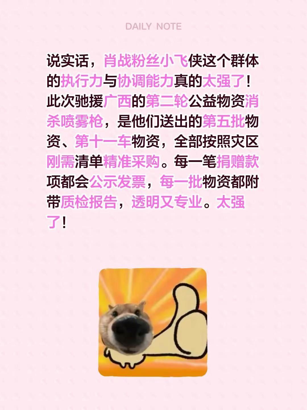 不得不感谢！肖战粉丝小飞侠此次驰援广西的救灾行动，充分展现出民间公益组织成熟高效