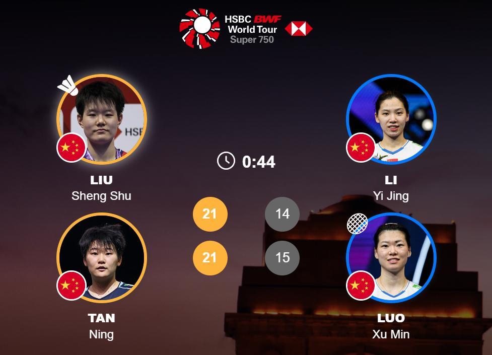 女双 1/4赛 刘圣书(1) / 谭宁 21-14 21-15 李怡婧(7) /