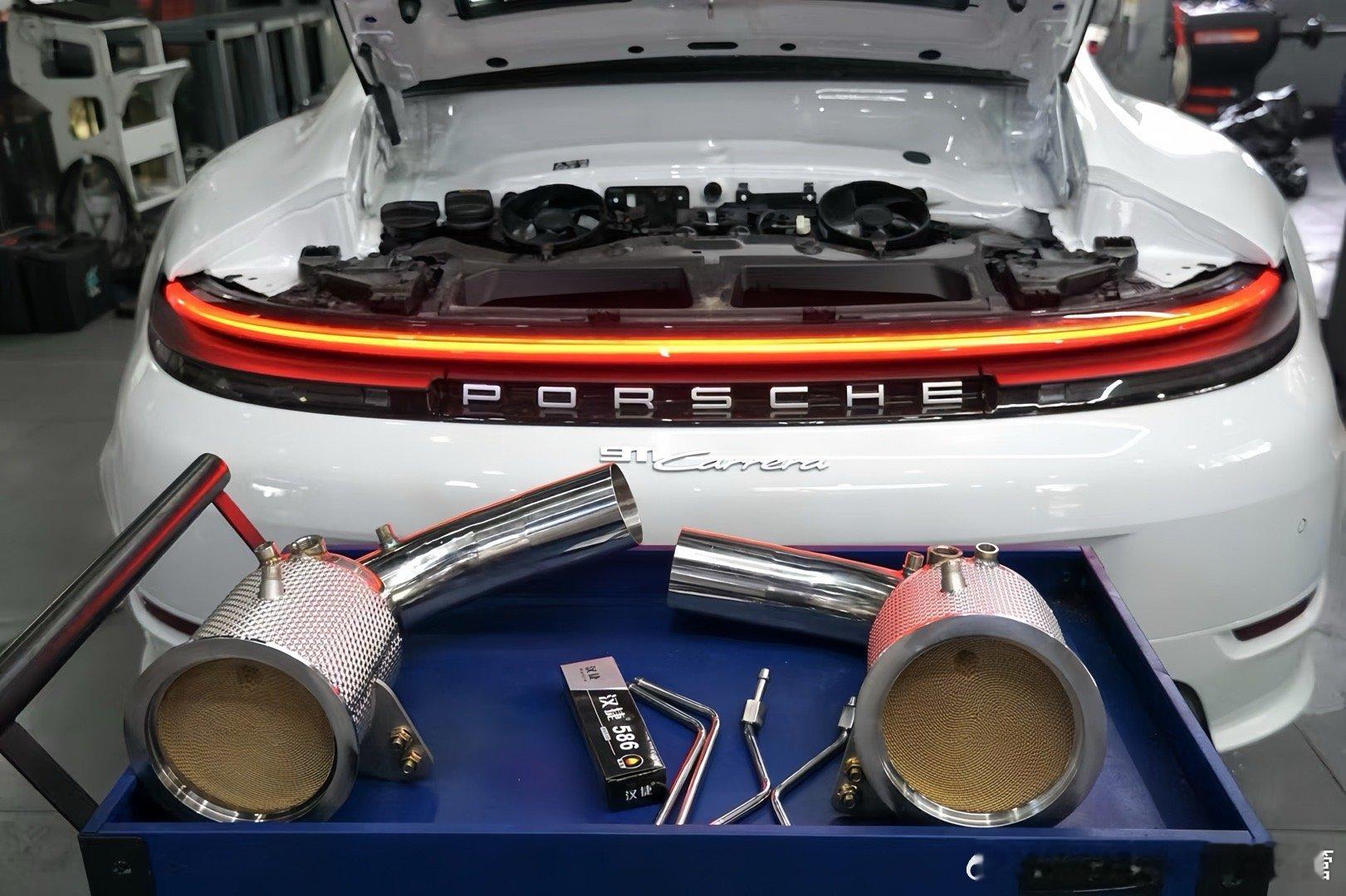 保时捷 992 3.0T 升级CSK隔热头段200目，单载体、不亮灯、实现声浪解