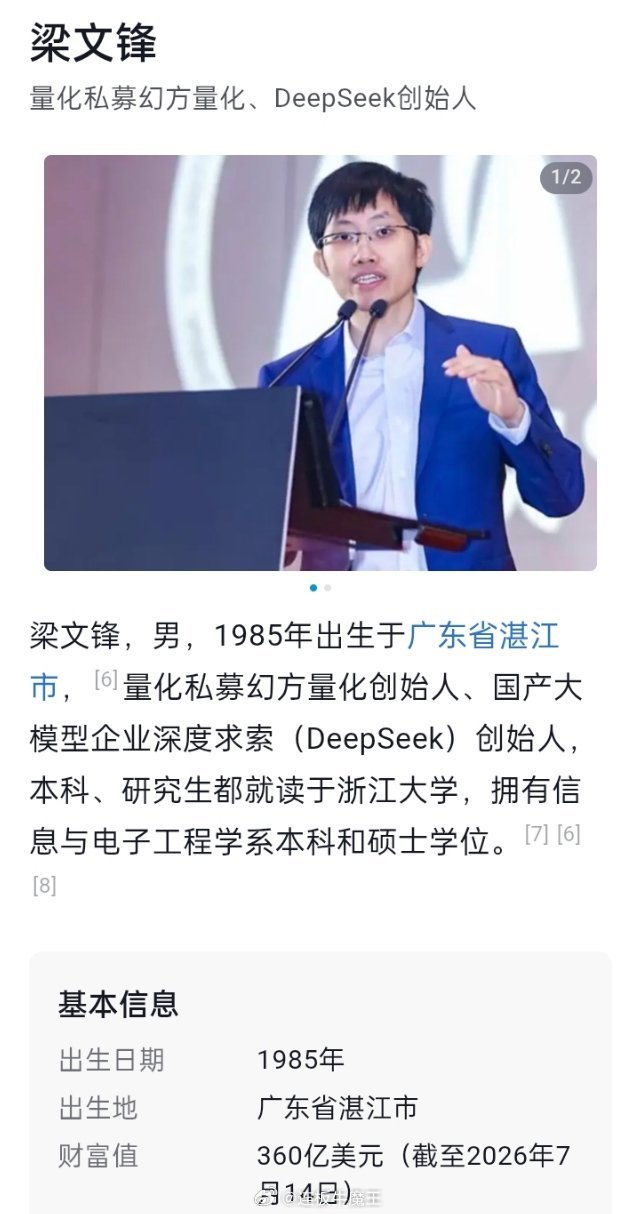DeepSeek创始人梁文锋 DeepSeek创始人梁文锋凭借惊人的财富增速，成