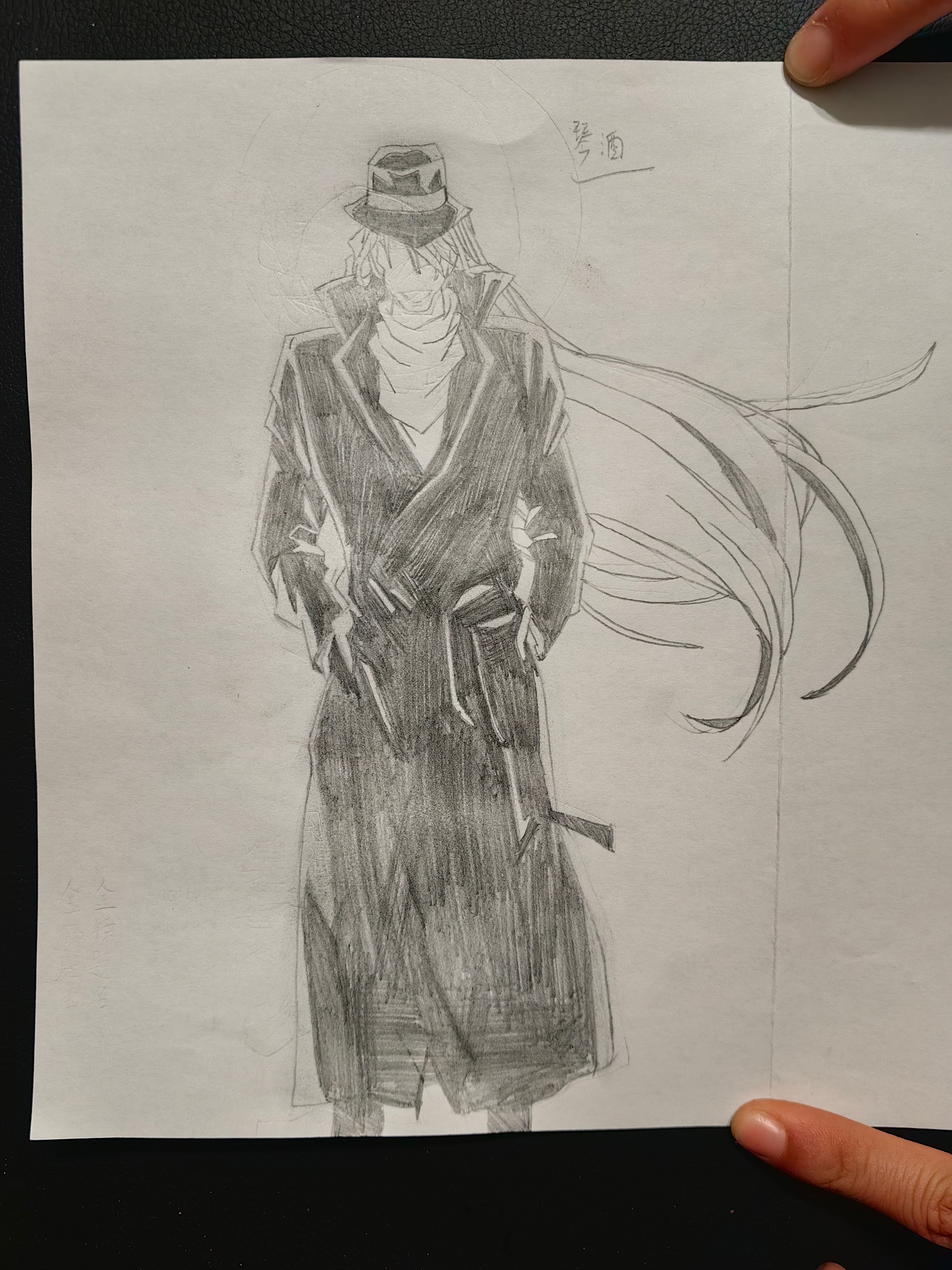 【成长记】插播一条我女儿新画的今天画超酷的大反派琴酒我喜欢！！果然不画五官只画线