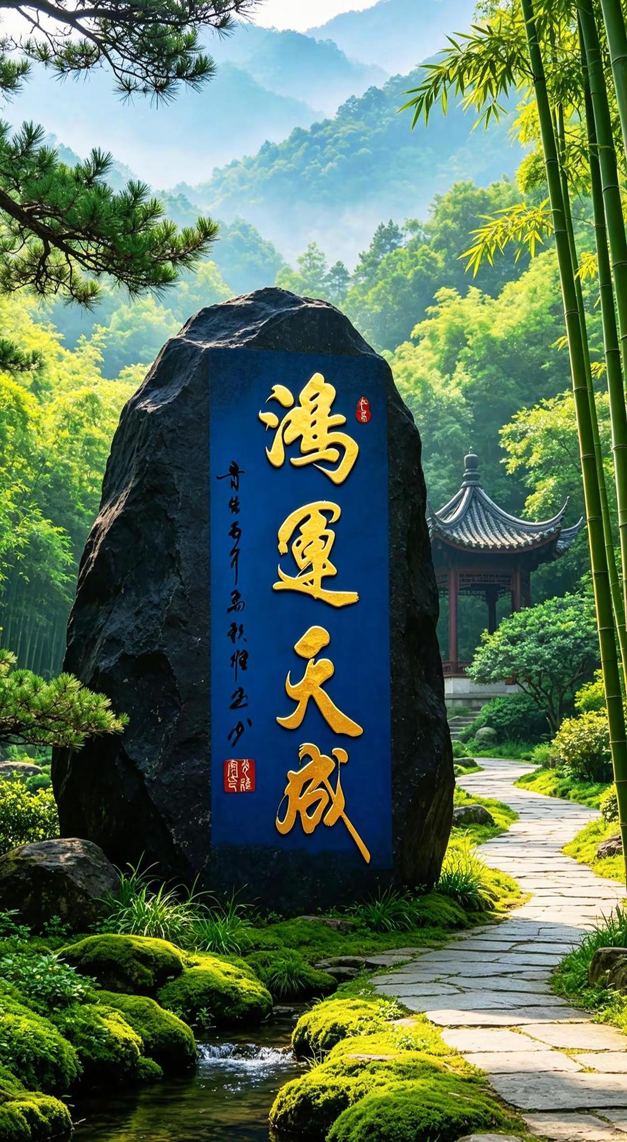 维安书法作品展示。AI鎏金书法原石实景照