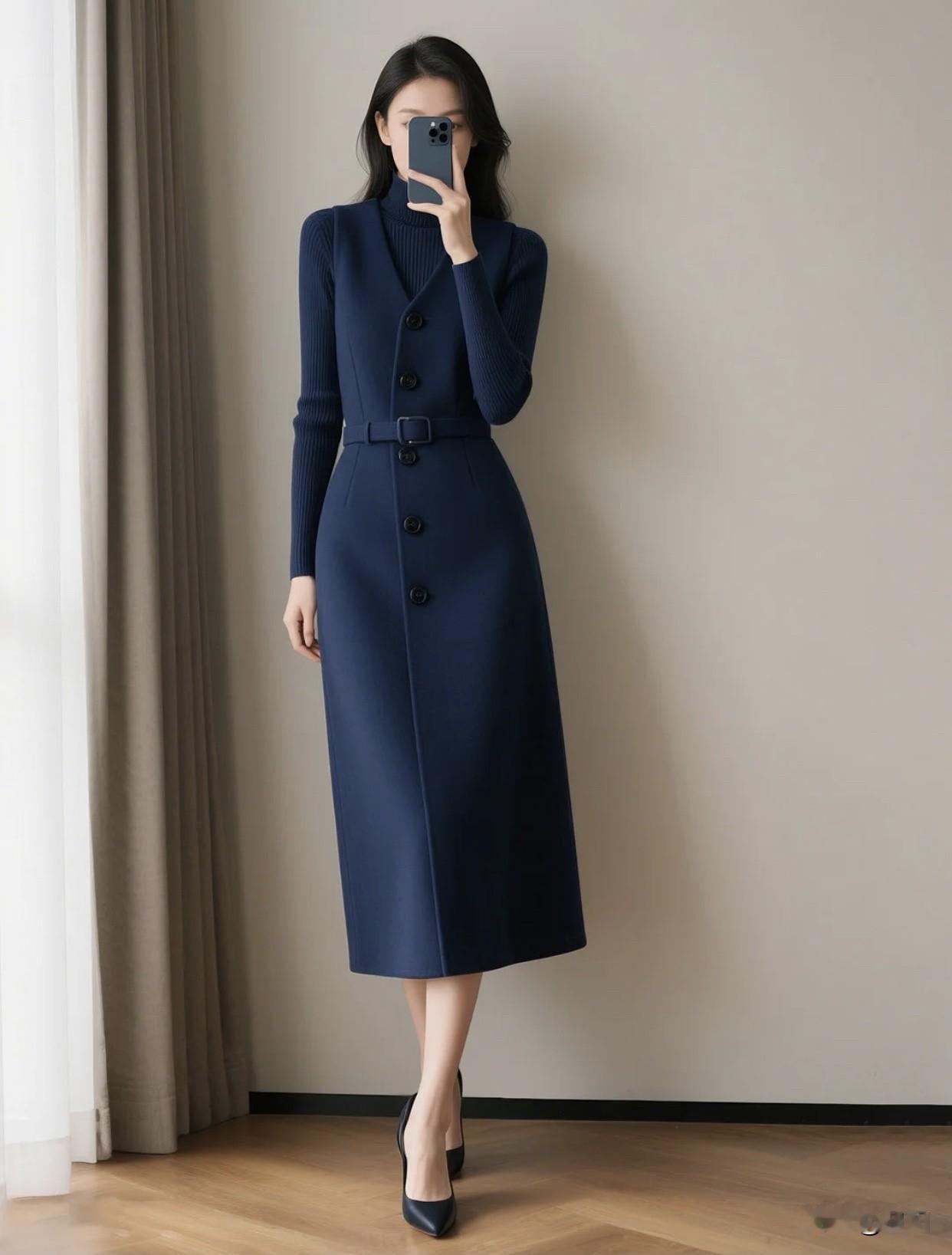 怎样的裙子在女人身上是最美蓝色连衣裙，通勤款