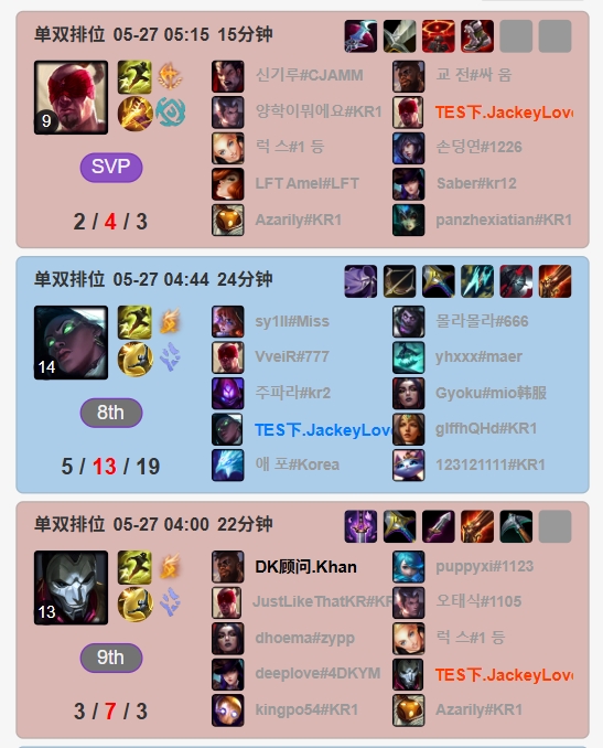 Jackeylove通宵Rank训练至早上5点半：各类AD都有玩，胜率平平