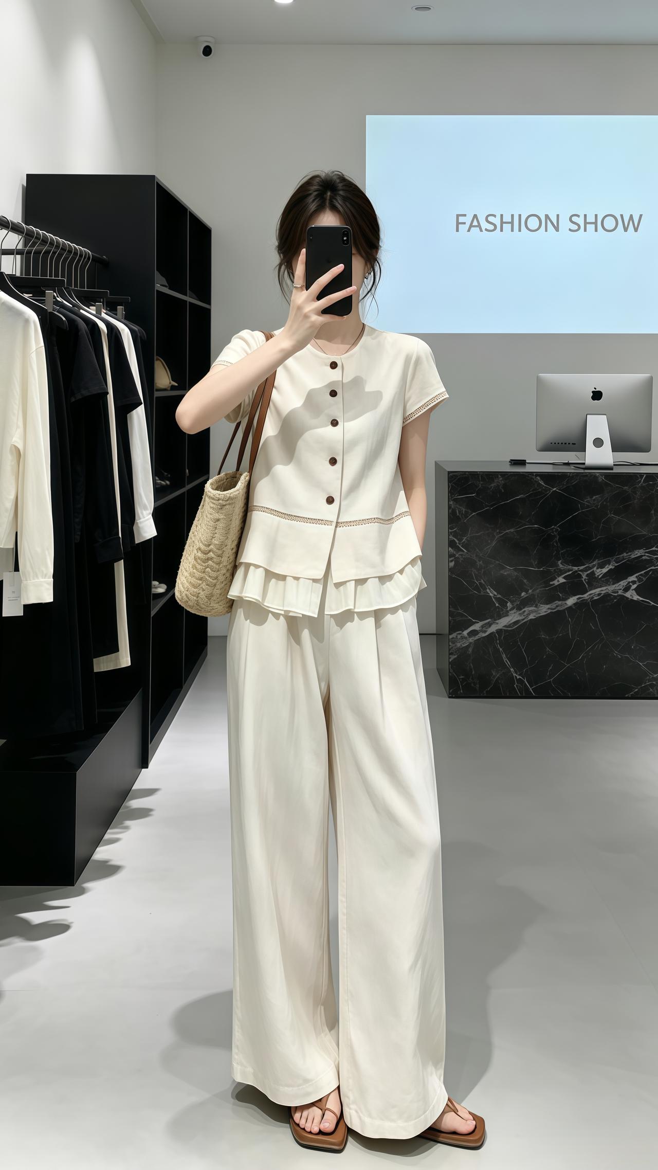 女生不费力的夏季穿搭 极简白色套装 夏日通勤穿搭好清爽 韩系穿搭夏季穿搭