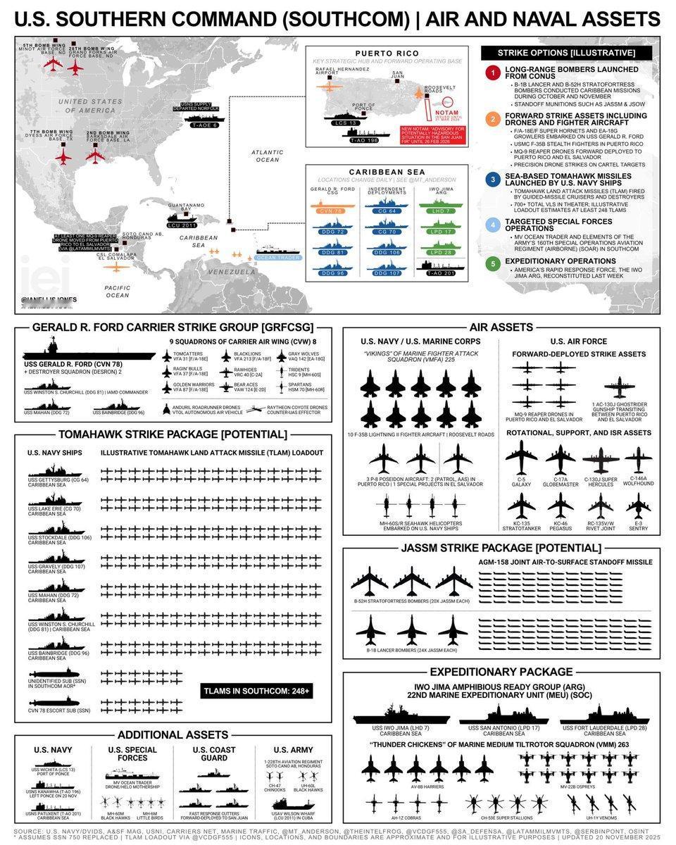 美国已在委内瑞拉周边集结打击力量，其态势酷似全面干预行动的初始阶段。美军悄然在加