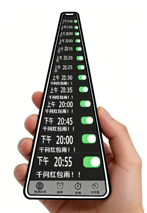 已经定好了千问红包雨的闹钟了平时抢几分的红包都要喊全家出动，明晚19:00千问红