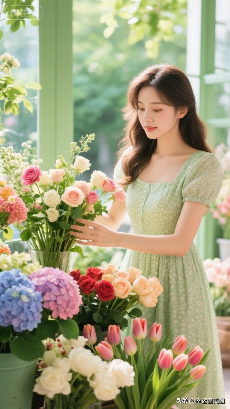 少女与花海，静谧时光，美好如画