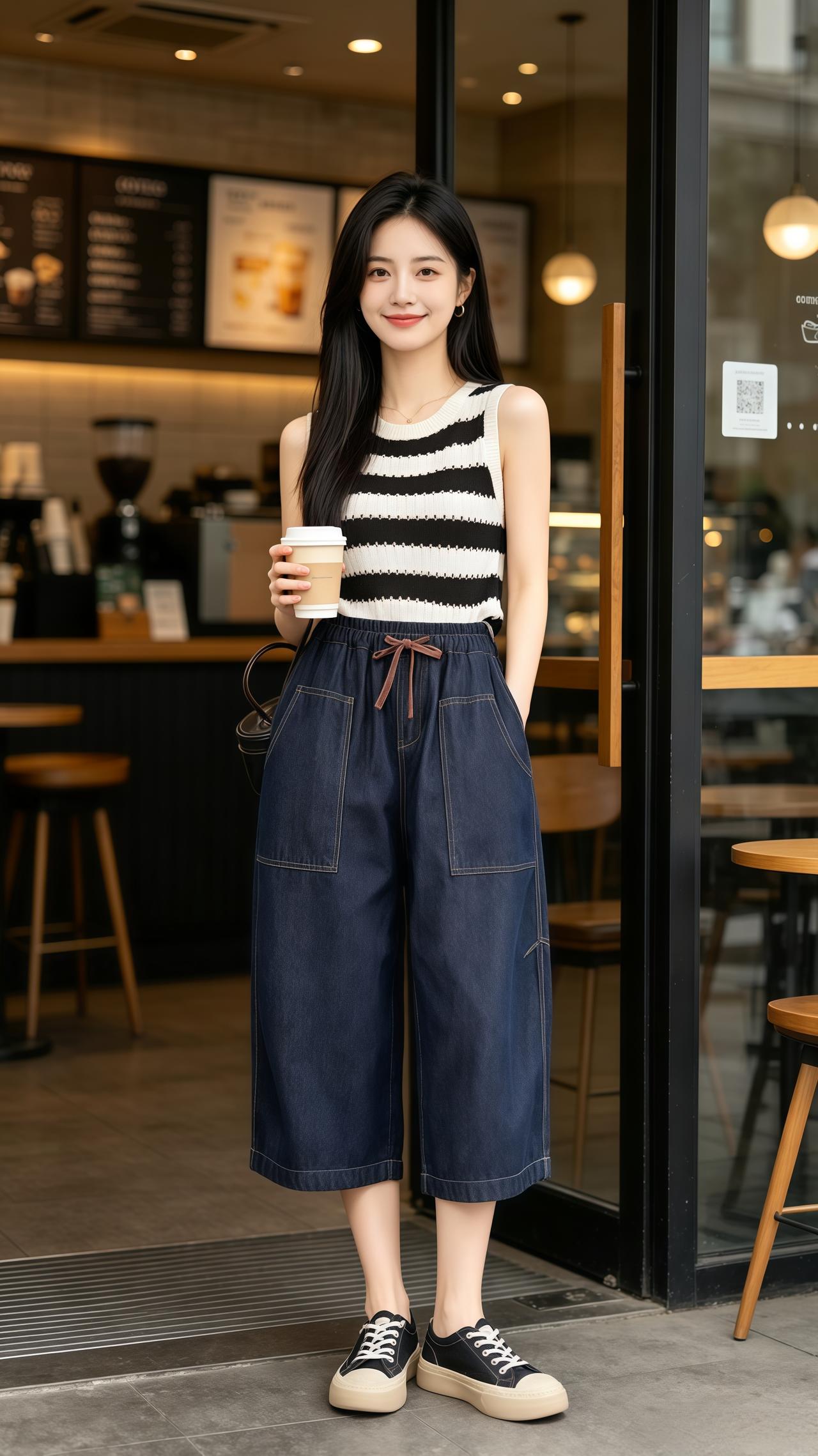 宽松阔腿显瘦牛仔裤 牛仔裤穿搭 今天穿什么 韩系穿搭