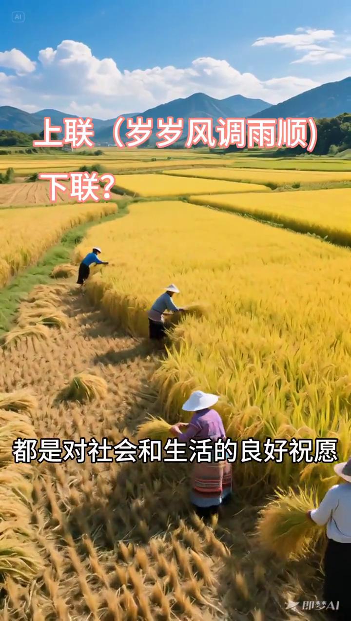 上联(岁岁风调雨顺)，下联？
年年国泰民安，年年对应。岁岁国泰民安，表达了国家太