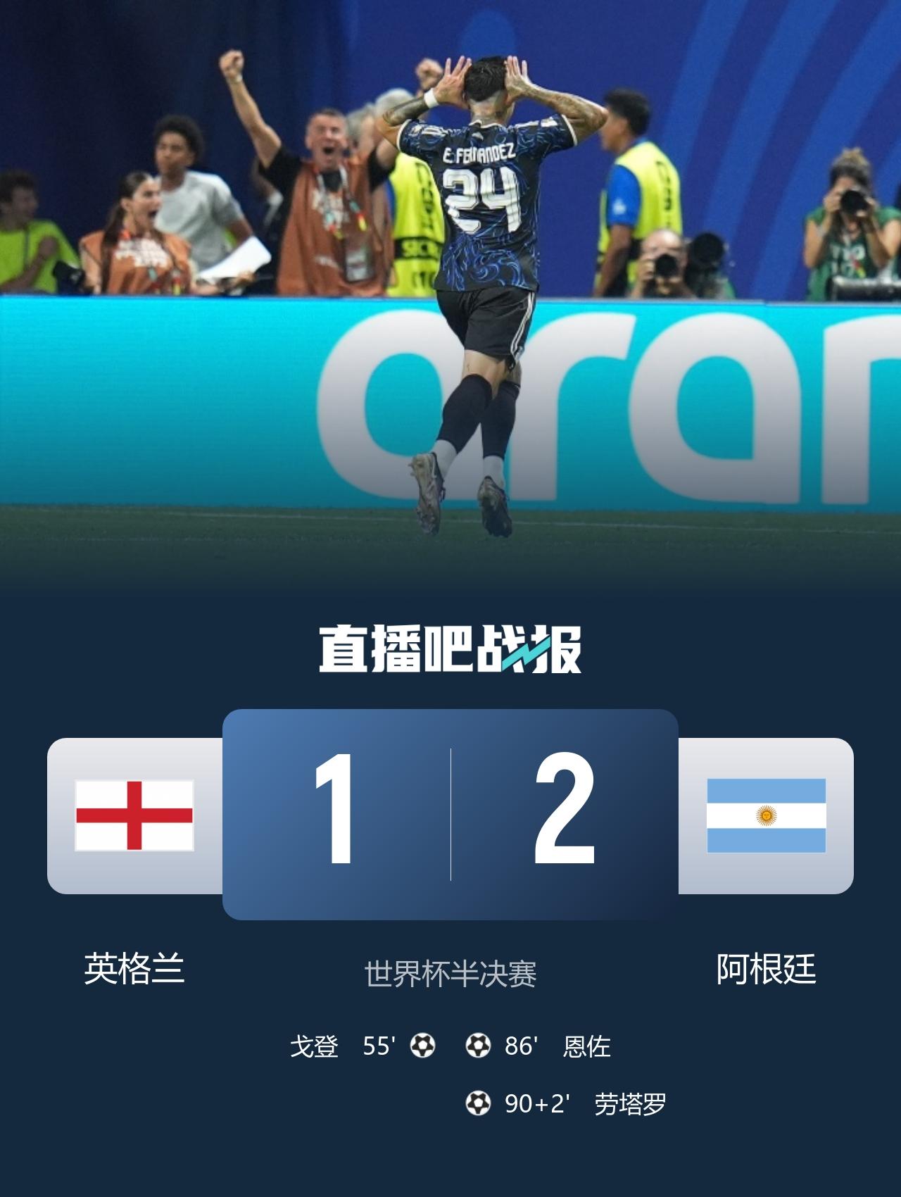 世界杯 阿根廷2-1绝杀英格兰 连续两届进决赛，恩佐扳平，劳塔罗绝杀，梅西助攻双
