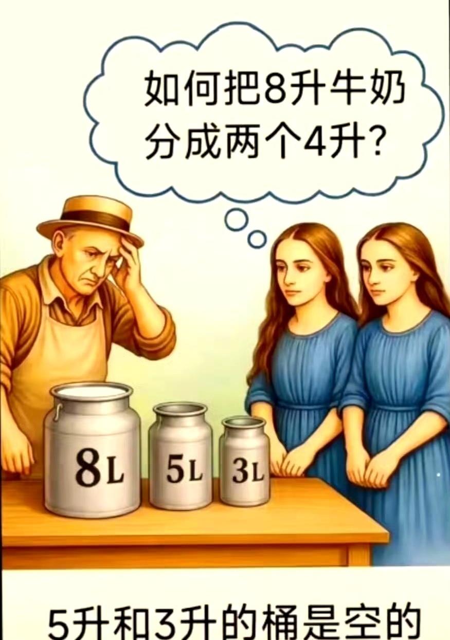 如何把8升牛奶分成两个4升？