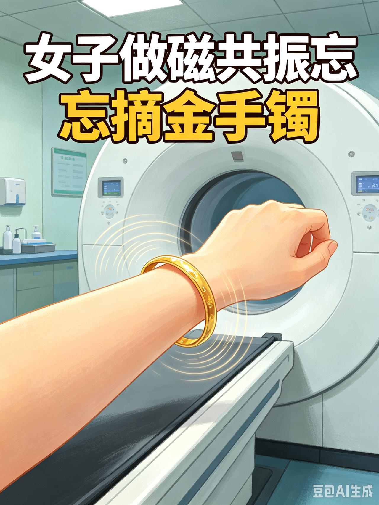 惊险！女子做磁共振忘摘金手镯，被磁场死死吸住箍紧手腕
 
看病做检查千万别大意！