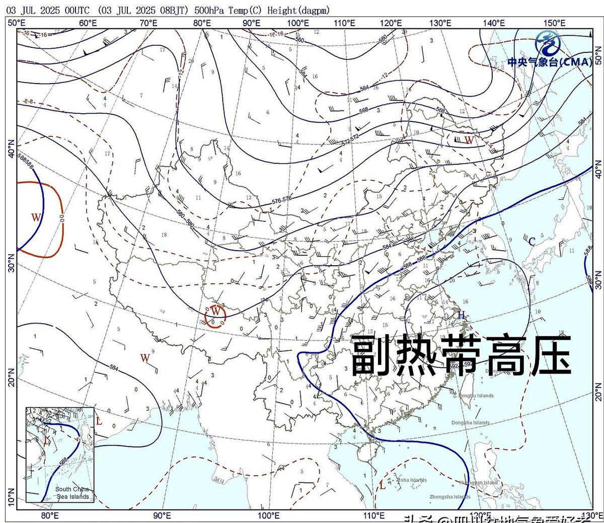 副热带高压目前已经控制了重庆大部及四川东部，不管从卫星云图还是大家的肉测都能看到