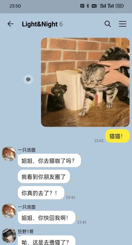 光夜五野群聊当你把去猫咖的照片误发到群里#光与夜之恋##夏日畅想季##我的夏日大