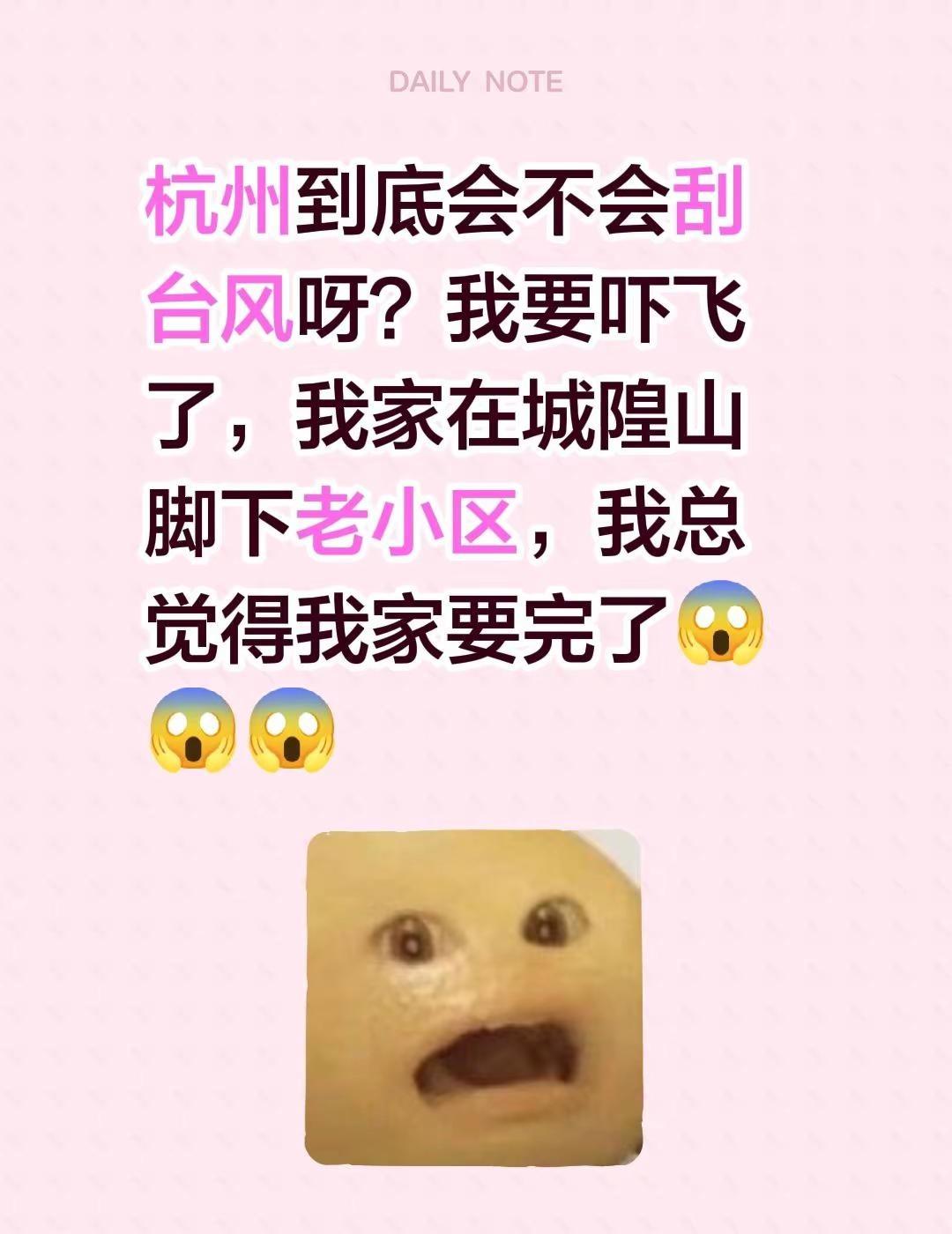我要吓飞了。杭州到底会不会刮台风呀？我要吓飞了，我家在城隍山脚下老小区，我总觉得