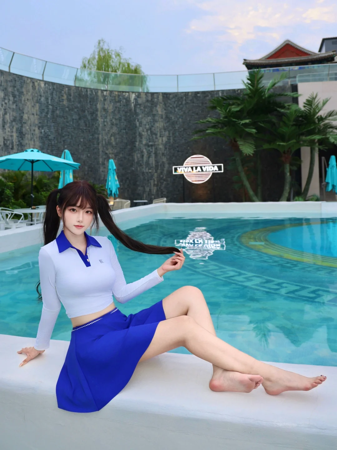 今天是蓝色系甜妹💦
