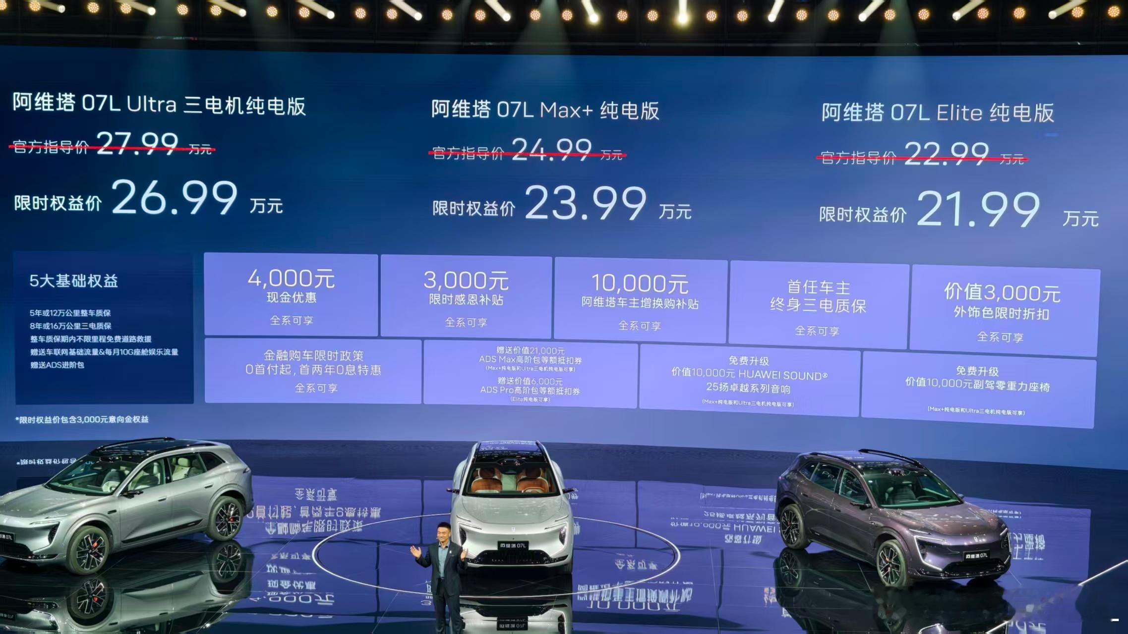 阿维塔07L 21.99万起，21.99/23.99/26.99三个SKU。入门