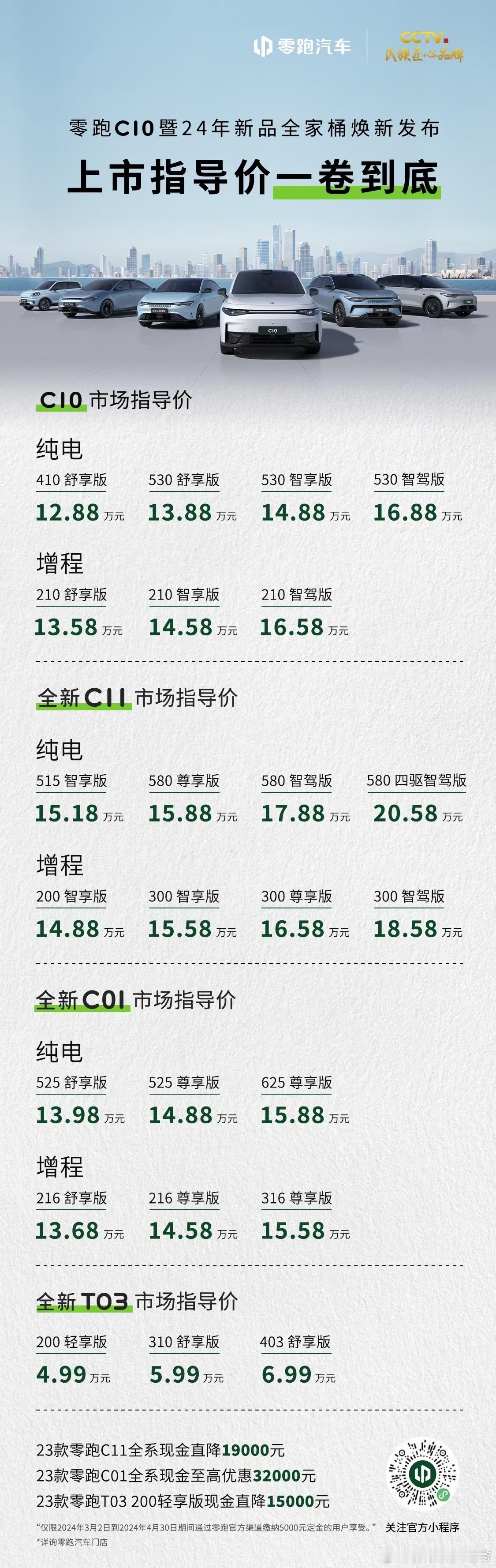 性价比卷王零跑又来了，这次C10纯电价格12.88-16.88w，增程价格13.