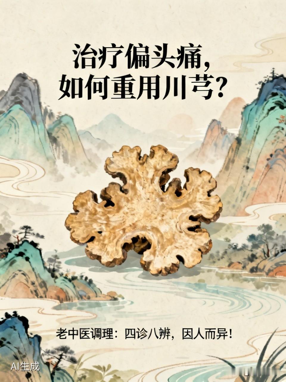治疗偏头痛重用川芎可真有讲究。川芎能“上行头目”，活血祛瘀、祛风止痛，是治头痛要