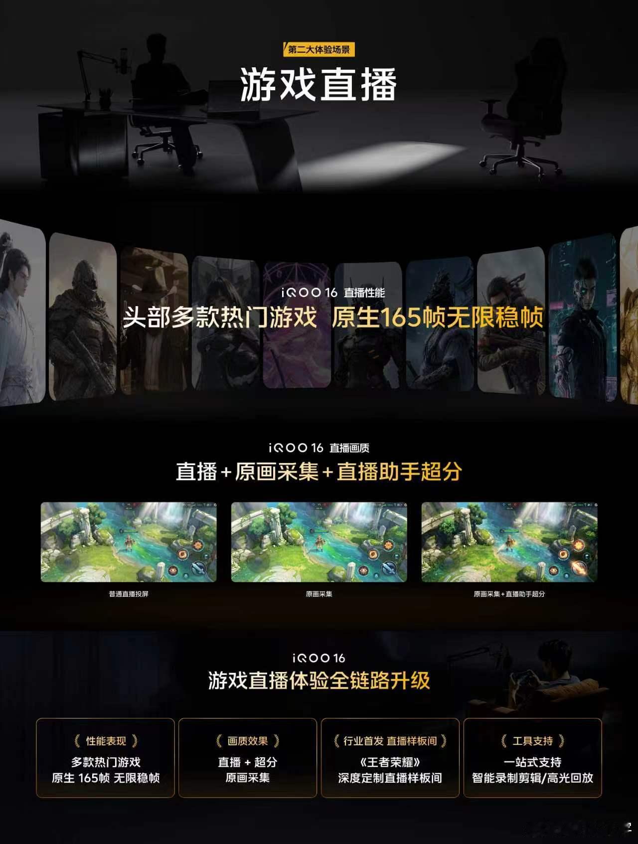 【第二大体验场景：游戏直播】①在原生165档位叠加旁路充电下，支持主流的热门手游