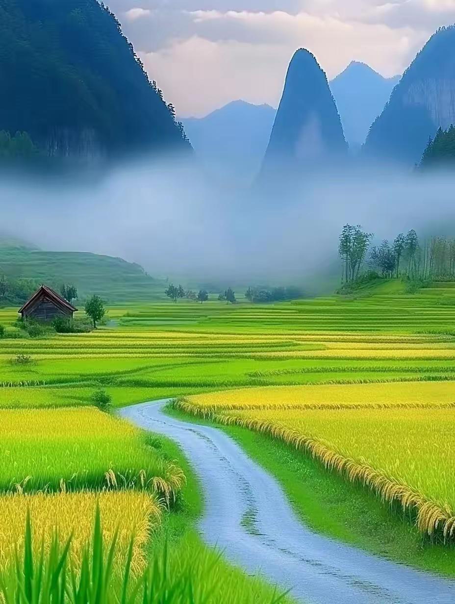 “云雾缭绕的梯田，梦中的田园诗”🌿🏞️