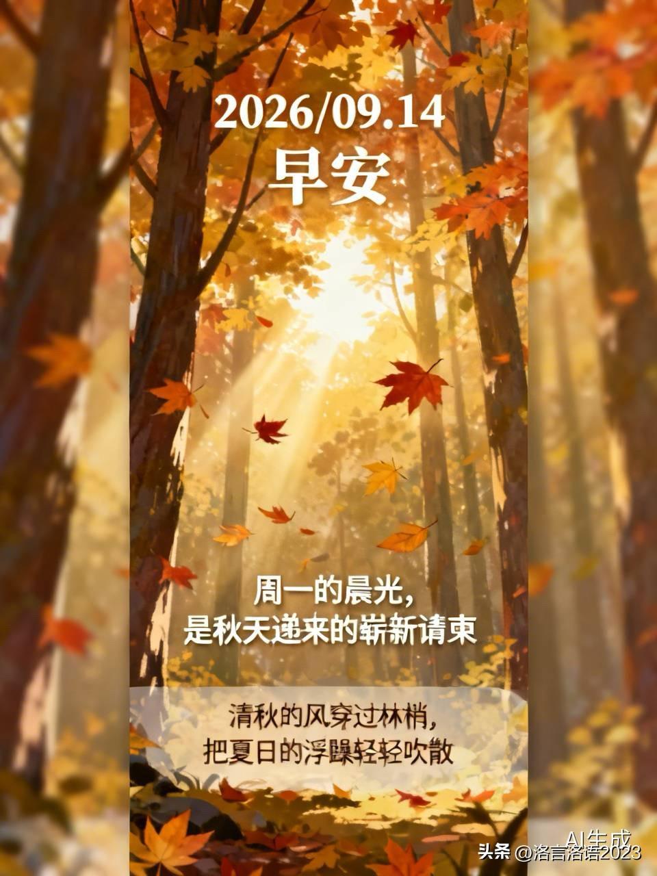 ²⁰²⁶/₀₉.₁₄ 早安🍁
周一的晨光，是秋天递来的崭新请柬💌

清秋的风