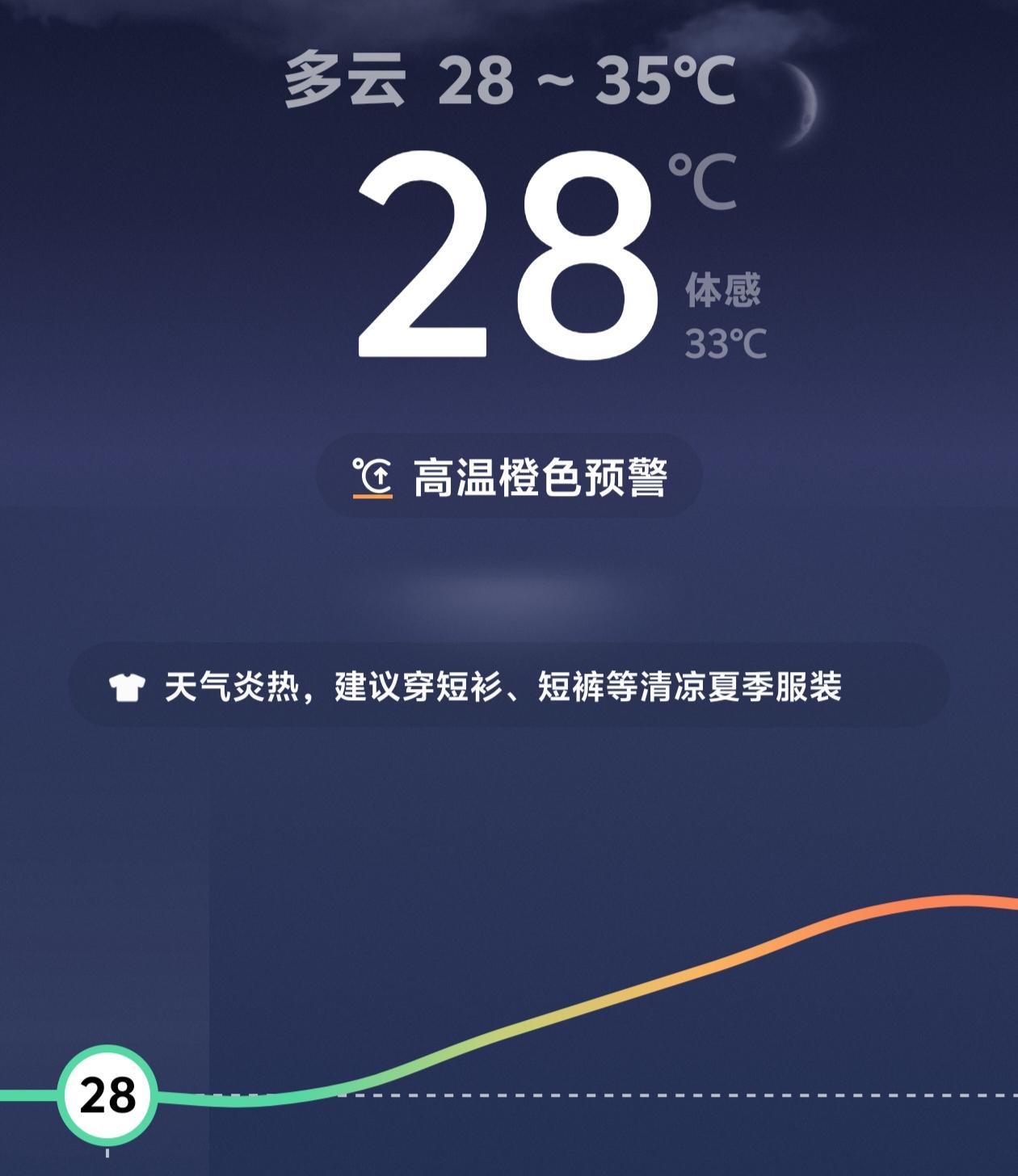 晒晒你的城市的气温高温继续：打开手机查看天气，就看到高温橙色预警，其天气与昨天的