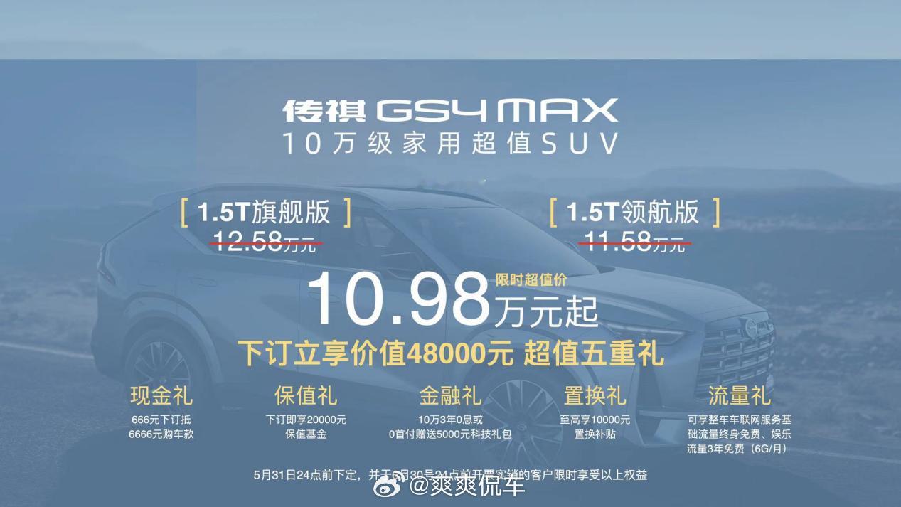 传祺GS4家族新成员——传祺GS4 MAX正式上市，限时价10.98万元-11.