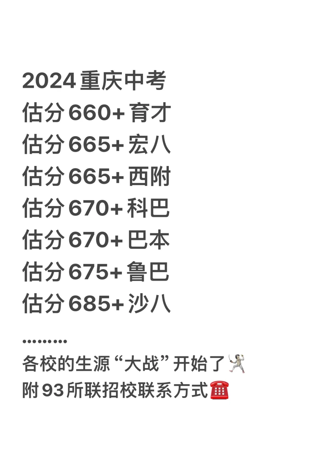 2024重庆中考估分开始了哦！大家多跑点学校
