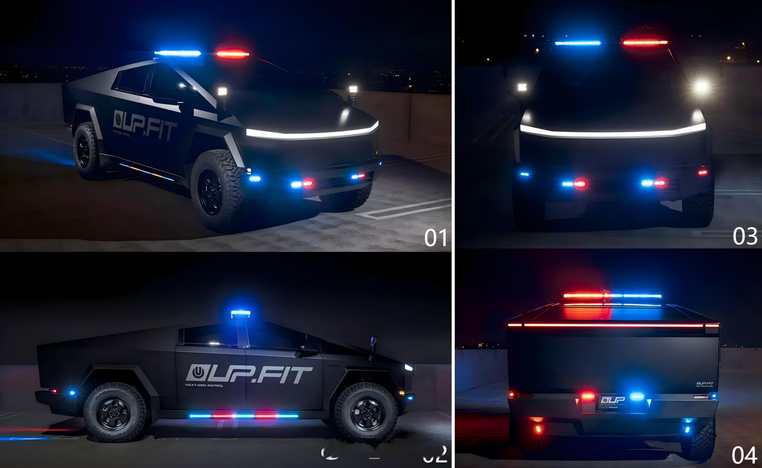 #特斯拉cybertruck警车# 特斯拉cybertruck改造用作警车，夜间
