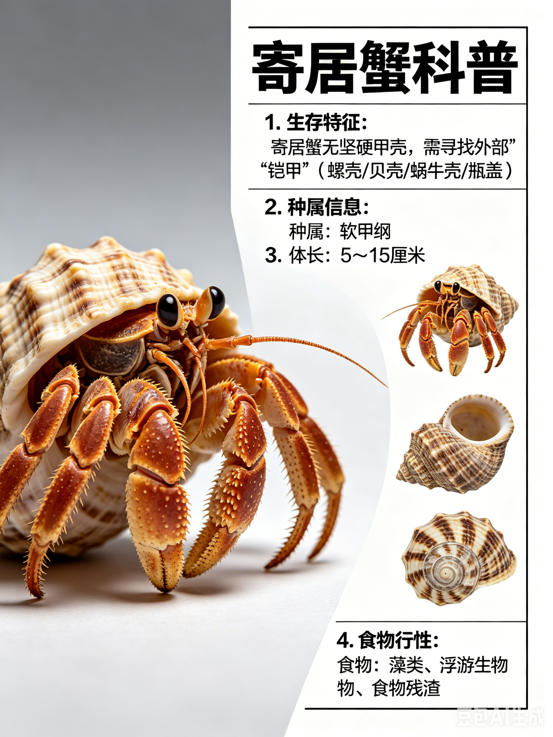 海洋朋友圈 寄居蟹海洋档案种　属：软甲纲体　长：5～15厘米食　物：藻类、浮游生