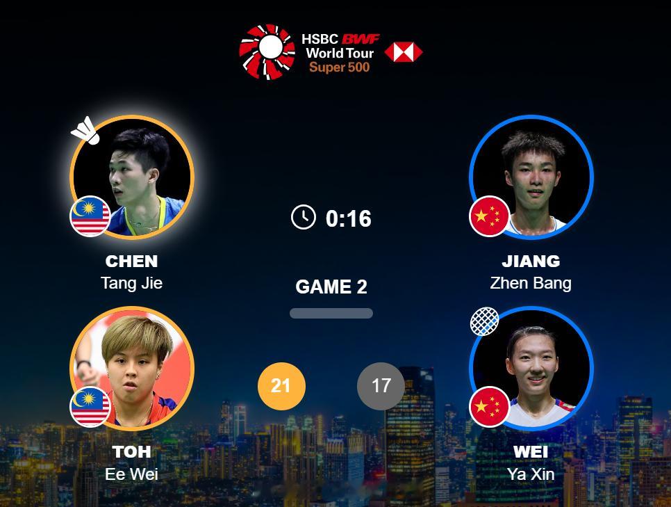 混双 半决赛 陈堂杰(3) / 杜依蔚 21-17 蒋振邦(2) / 魏雅欣20