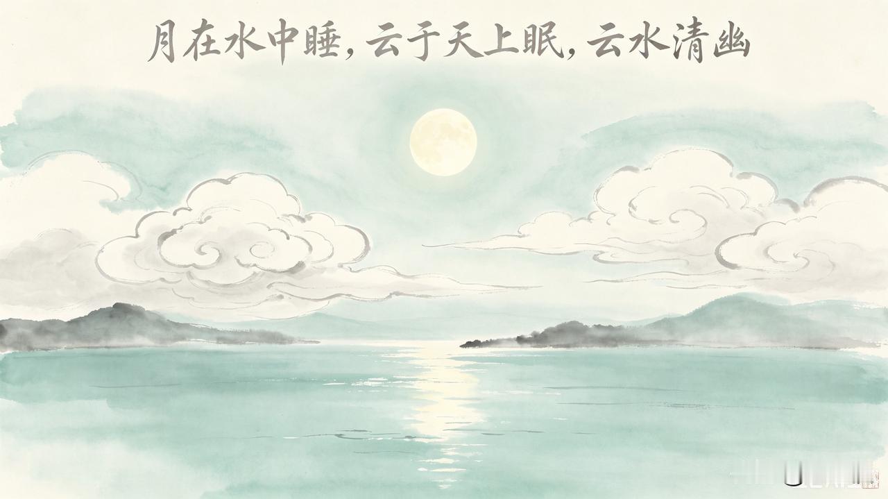 上联：月在水中睡
下联：云于天上眠