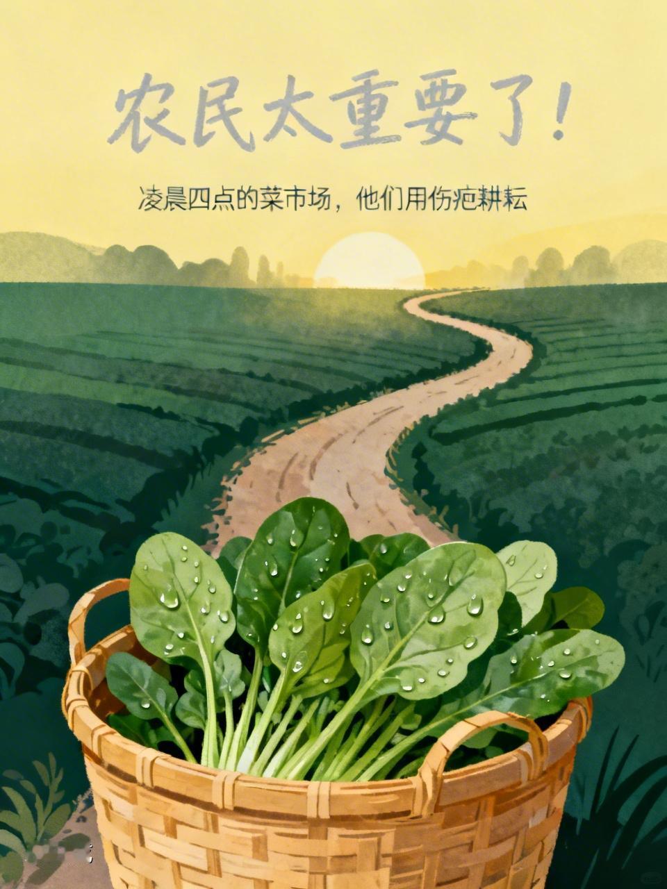 农民太重要了！在凌晨四点的菜市场，老王把带露水的菠菜码进竹筐，他手上的伤疤见证着