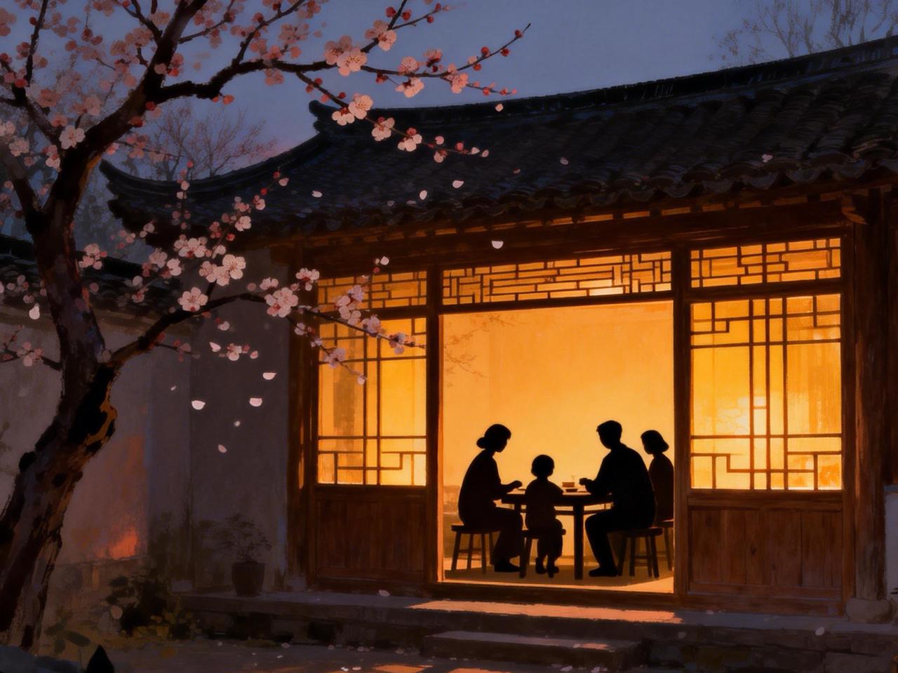 “安”。家不必繁华，但求心安。灯火可亲，家人无恙，风雨在外，温暖在内，平淡日子也