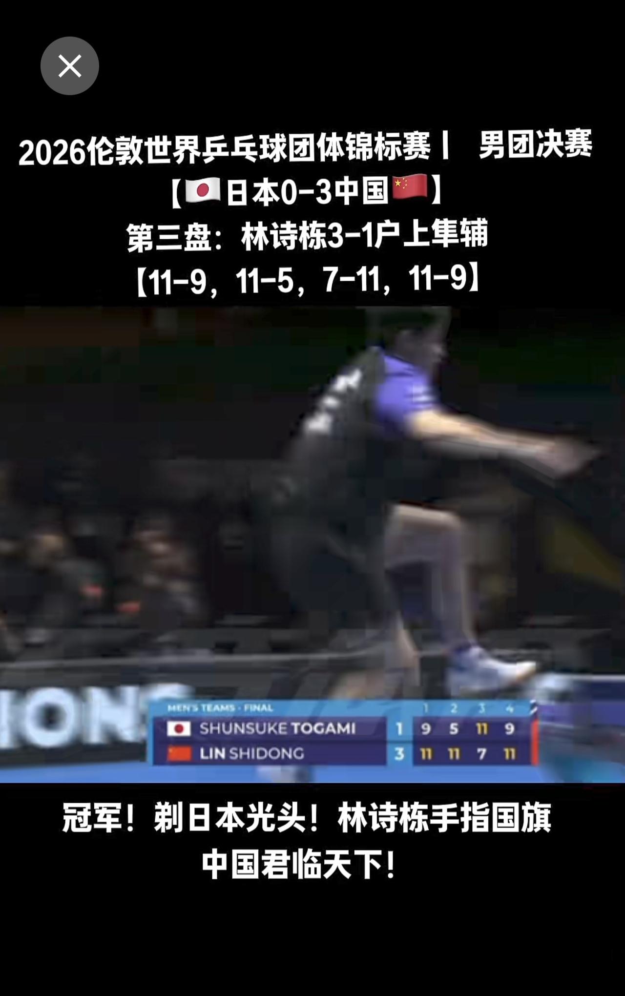 冠军！剃日本光头！林诗栋 冲上球台，手指国旗，中国君临天下！！