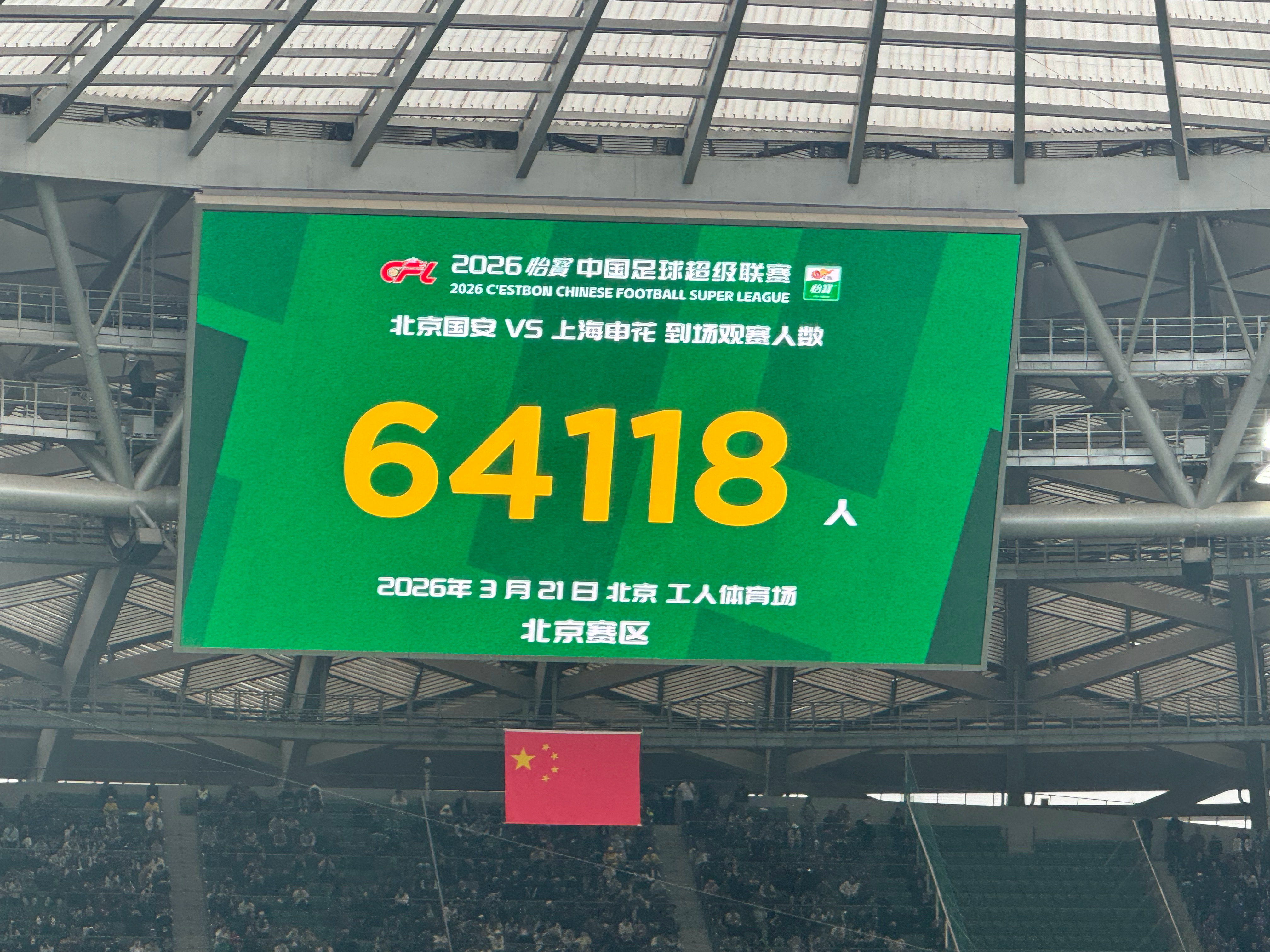 中超联赛 去年719vs申花上座率是62291，今天是64118，是创造历史了京